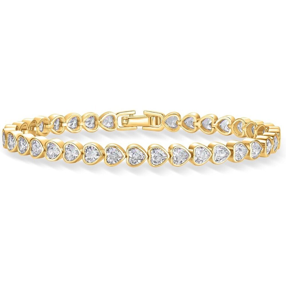 14K Gold Plated Tennis Bracelets for Women - Bezel Set Cubic Zirconia Bracelet -